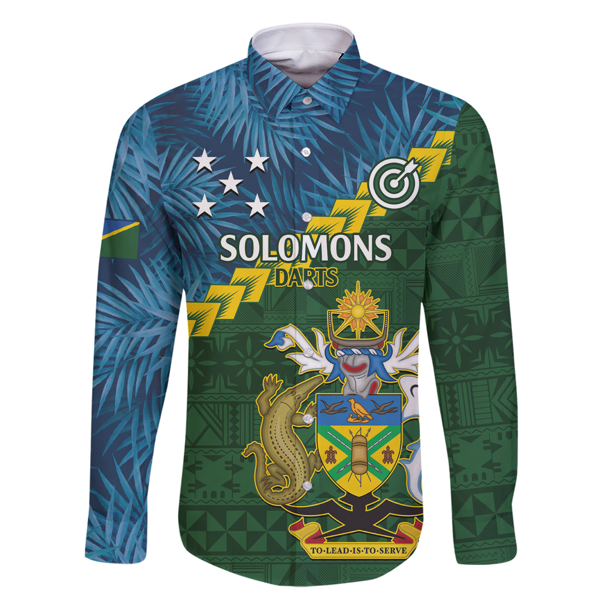 Personalised Solomon Islands Darts Family Matching Tank Maxi Dress and Hawaiian Shirt Tropical Leaves Melanesian Pattern LT14 Dad's Shirt - Long Sleeve Green - Polynesian Pride