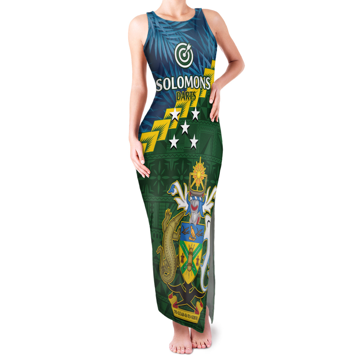 Personalised Solomon Islands Darts Family Matching Tank Maxi Dress and Hawaiian Shirt Tropical Leaves Melanesian Pattern LT14 Mom's Dress Green - Polynesian Pride