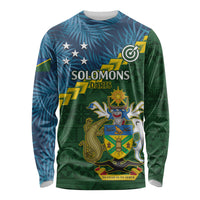 Personalised Solomon Islands Darts Long Sleeve Shirt Tropical Leaves Melanesian Pattern LT14 Unisex Green - Polynesian Pride
