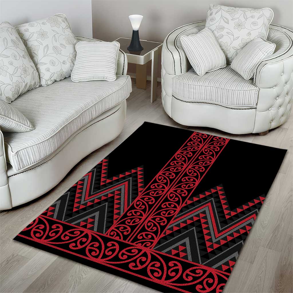 Red Aotearoa Mangopare Kowhaiwhai and Niho Taniwha Area Rug Maori New Zealand