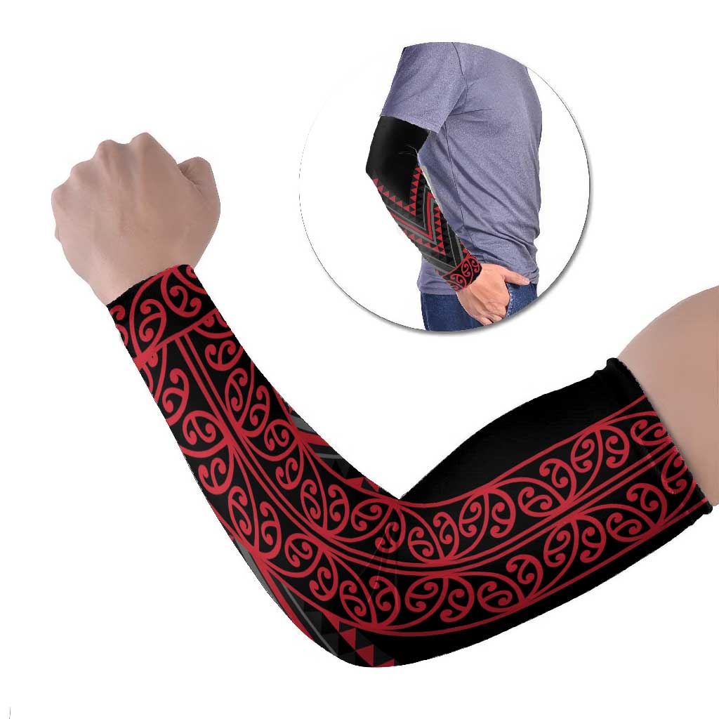 Red Aotearoa Mangopare Kowhaiwhai Niho Taniwha Arm Sleeves Maori New Zealand LT14 Set of 2 Red - Polynesian Pride