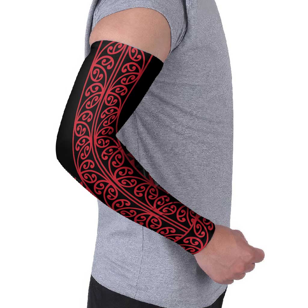 Red Aotearoa Mangopare Kowhaiwhai Niho Taniwha Arm Sleeves Maori New Zealand LT14 - Polynesian Pride