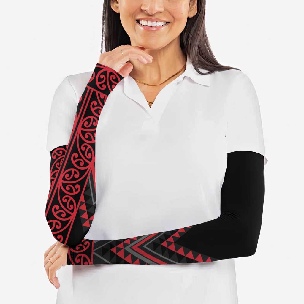 Red Aotearoa Mangopare Kowhaiwhai Niho Taniwha Arm Sleeves Maori New Zealand LT14 - Polynesian Pride
