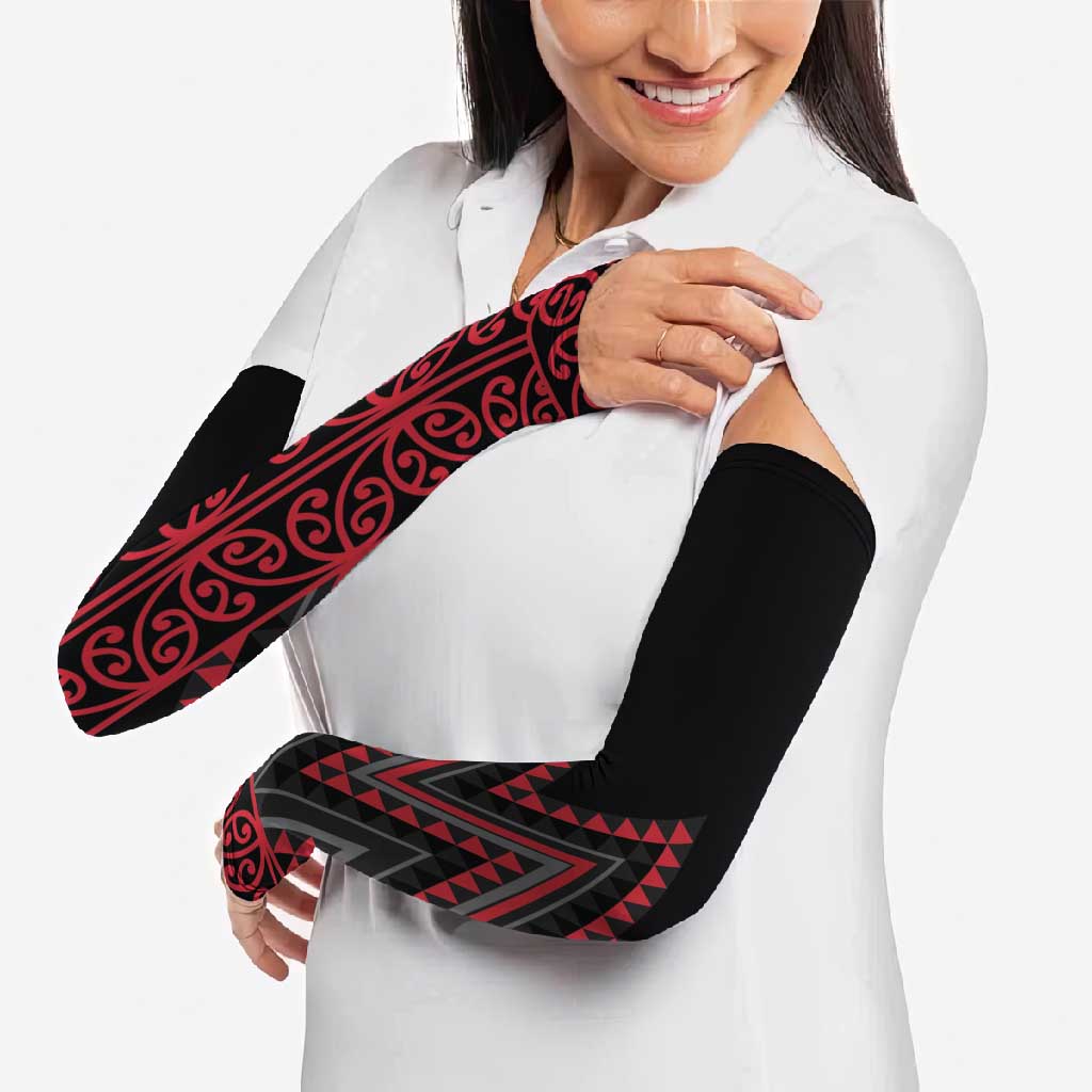 Red Aotearoa Mangopare Kowhaiwhai Niho Taniwha Arm Sleeves Maori New Zealand LT14 - Polynesian Pride