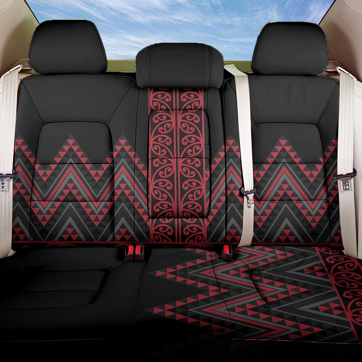 Red Aotearoa Mangopare Kowhaiwhai and Niho Taniwha Back Car Seat Cover Maori New Zealand LT14 One Size Red - Polynesian Pride