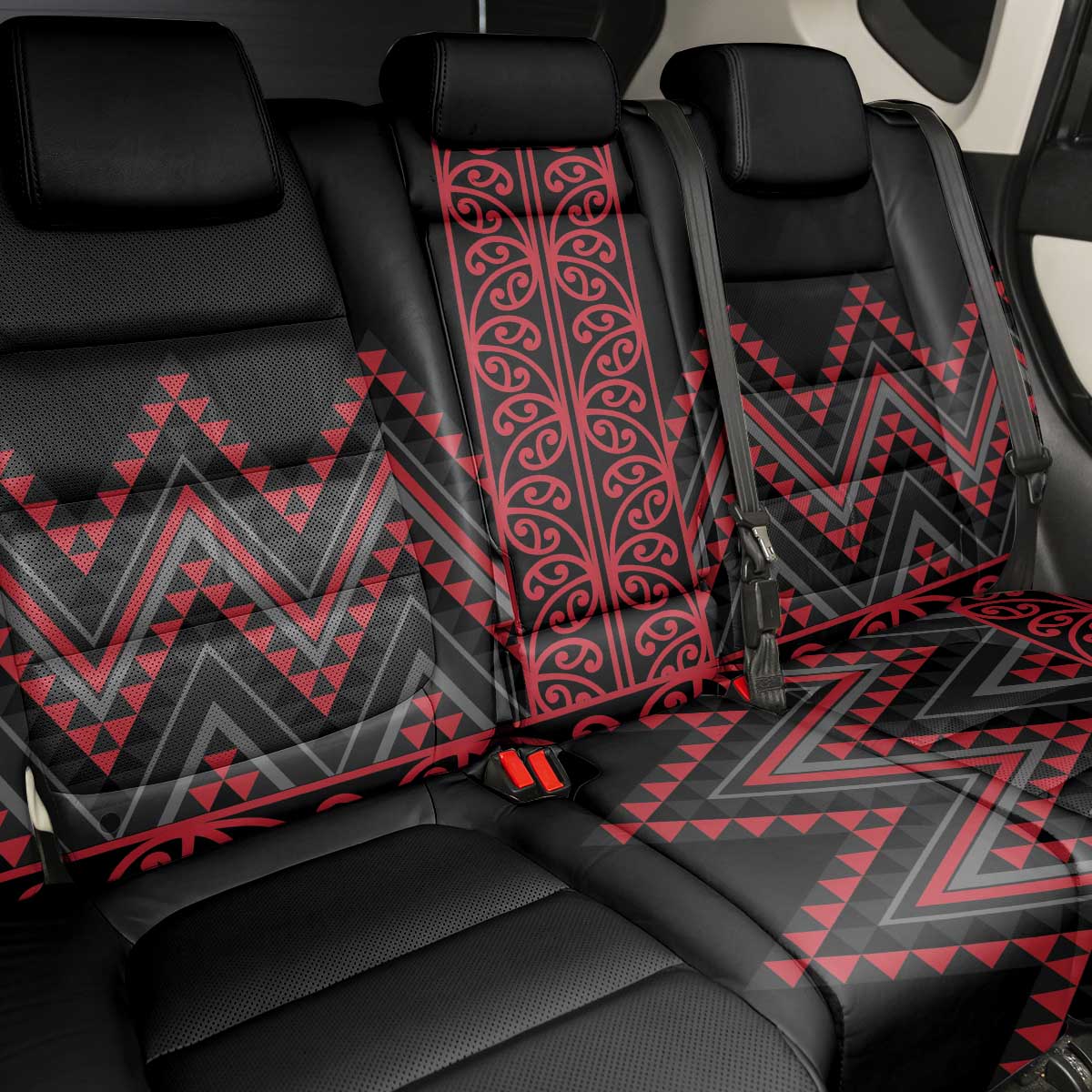 Red Aotearoa Mangopare Kowhaiwhai and Niho Taniwha Back Car Seat Cover Maori New Zealand LT14 - Polynesian Pride