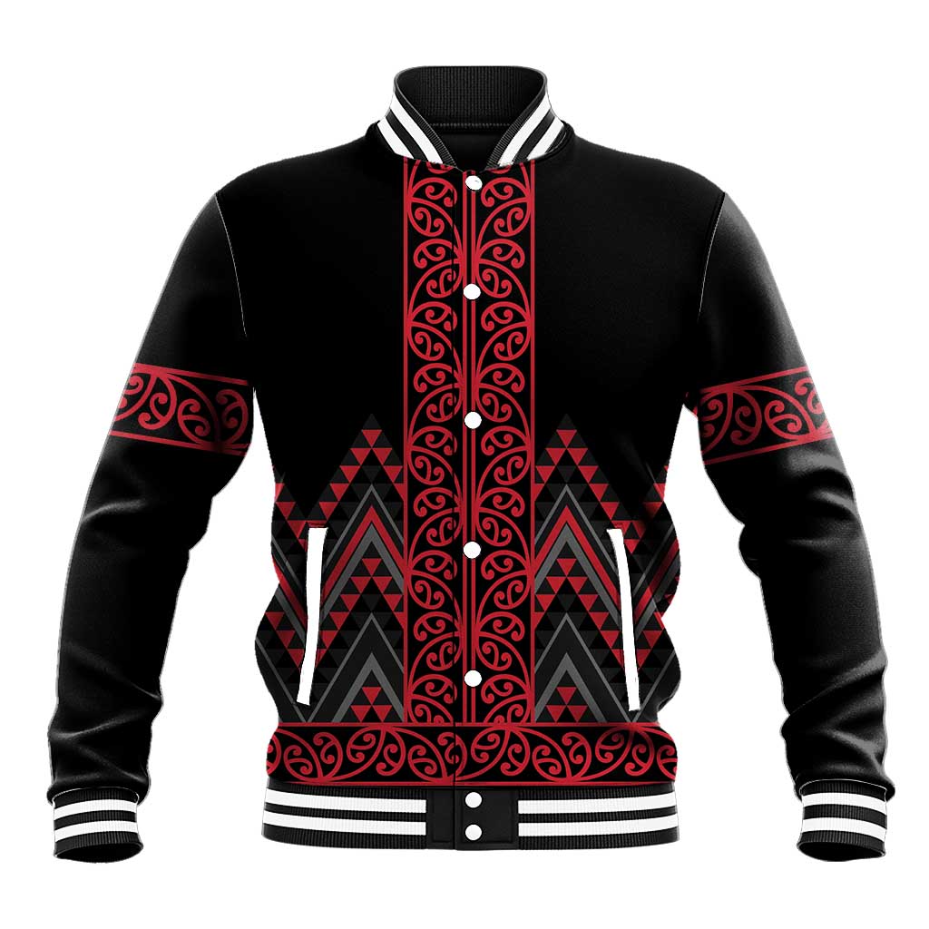Red Aotearoa Mangopare Kowhaiwhai and Niho Taniwha Baseball Jacket Maori New Zealand LT14 Unisex Red - Polynesian Pride