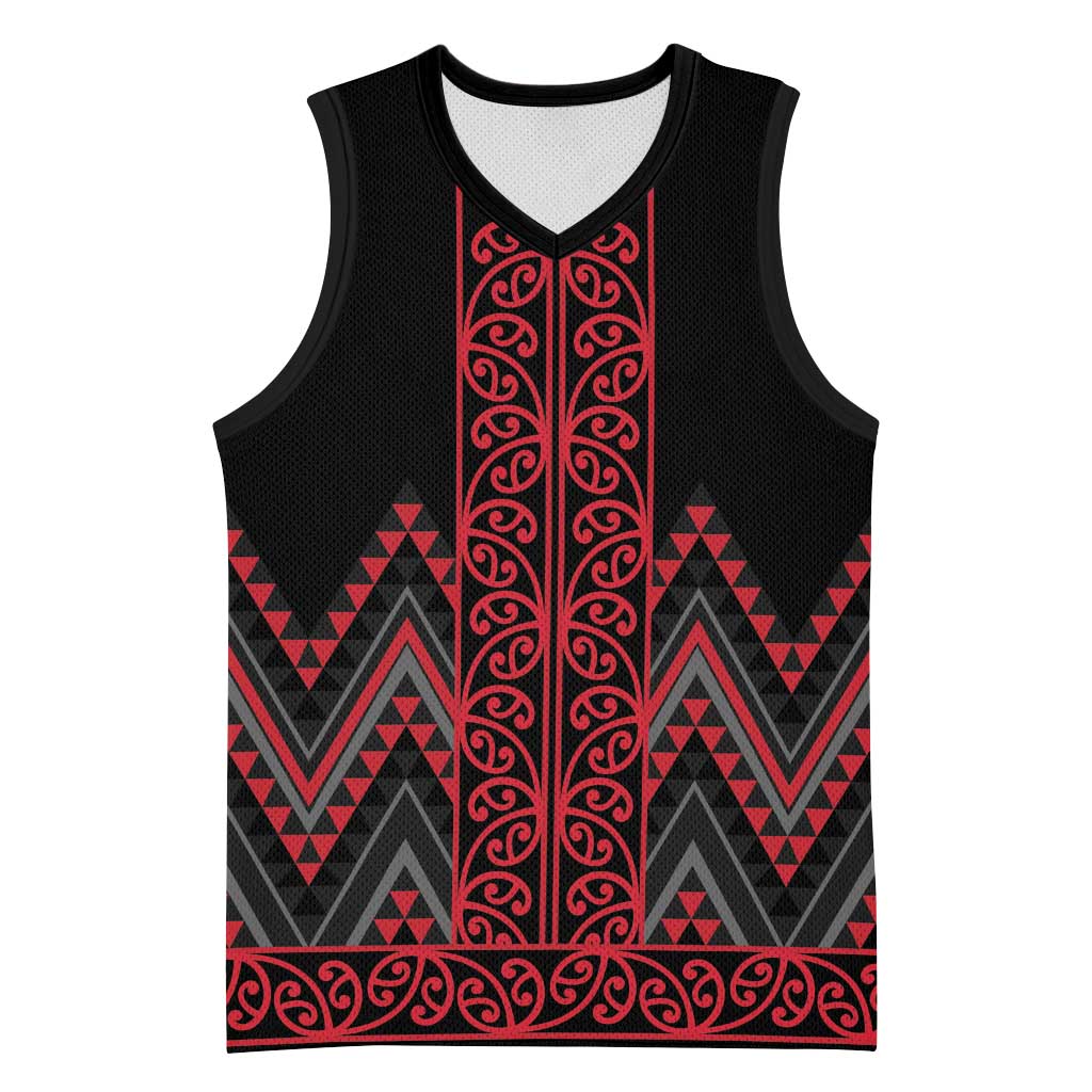 Red Aotearoa Mangopare Kowhaiwhai Niho Taniwha Basketball Jersey Maori New Zealand LT14 Unisex Red - Polynesian Pride