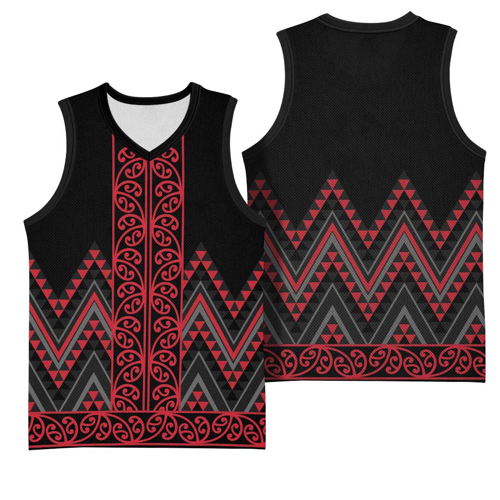 Red Aotearoa Mangopare Kowhaiwhai Niho Taniwha Basketball Jersey Maori New Zealand LT14 - Polynesian Pride