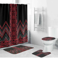 Red Aotearoa Mangopare Kowhaiwhai Niho Taniwha Bathroom Set Maori New Zealand LT14 Bathroom Set (4 pcs) Red - Polynesian Pride
