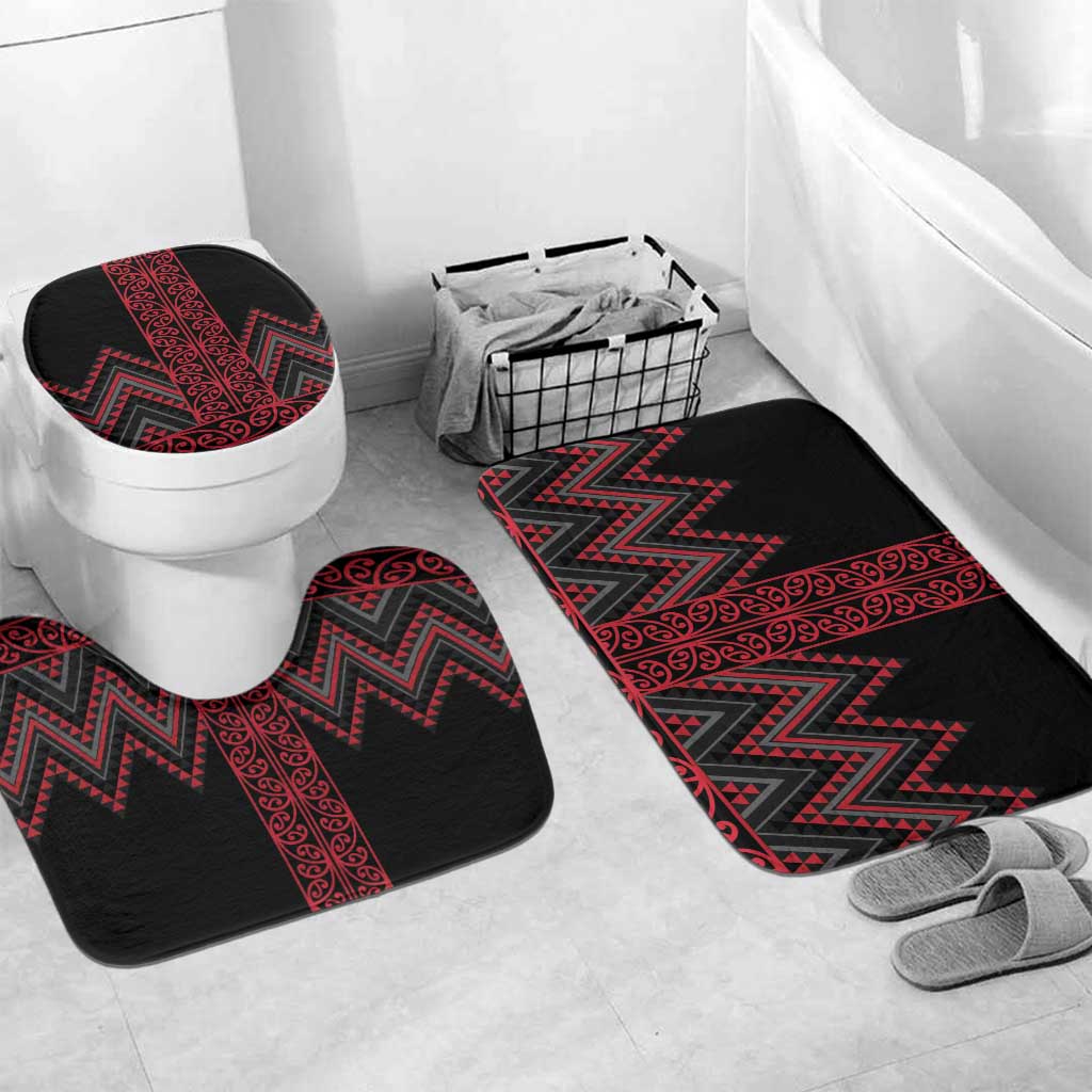 Red Aotearoa Mangopare Kowhaiwhai Niho Taniwha Bathroom Set Maori New Zealand LT14 Mat Set Only (3 pcs) One Size Red - Polynesian Pride