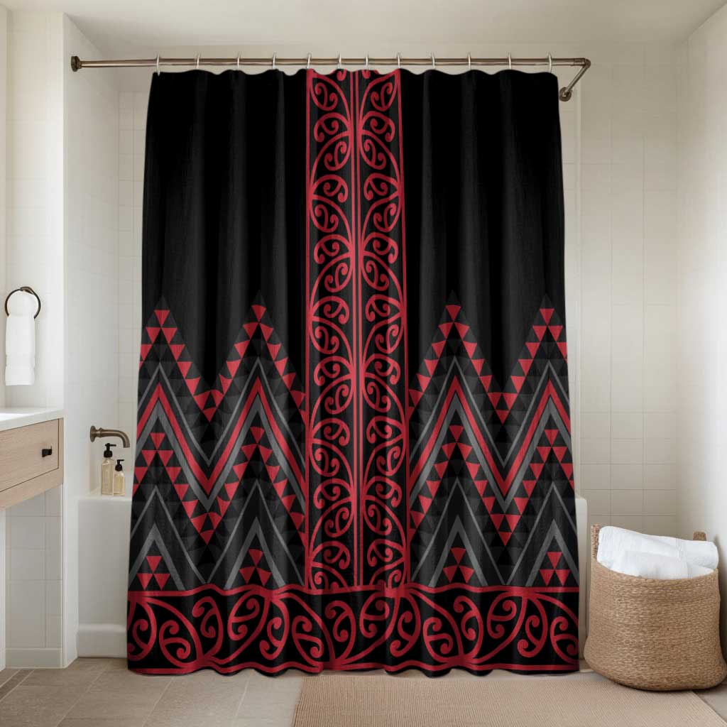 Red Aotearoa Mangopare Kowhaiwhai Niho Taniwha Bathroom Set Maori New Zealand LT14 Shower Curtain Only Red - Polynesian Pride