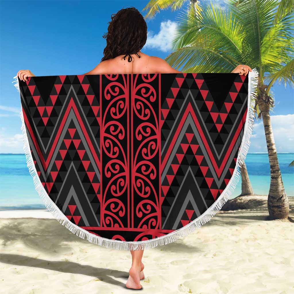Red Aotearoa Mangopare Kowhaiwhai and Niho Taniwha Beach Blanket Maori New Zealand LT14 - Polynesian Pride