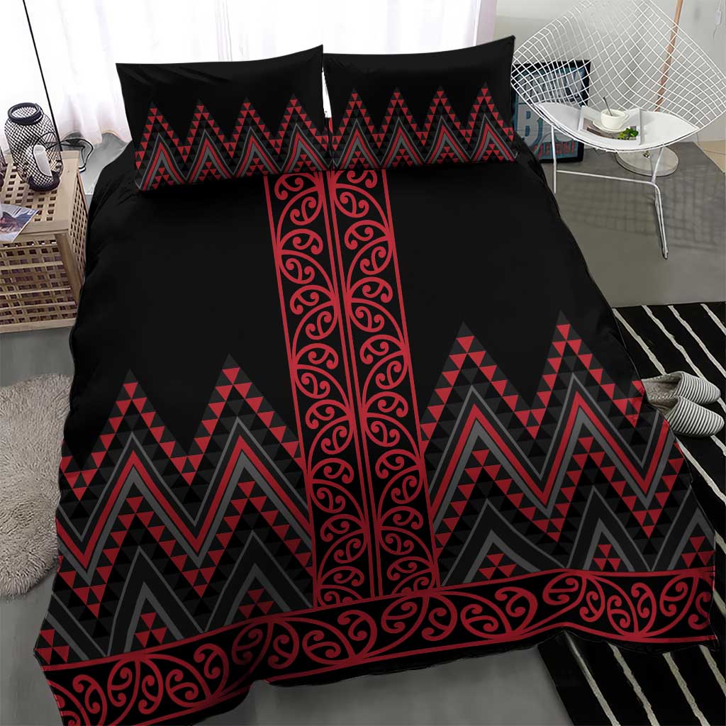 Red Aotearoa Mangopare Kowhaiwhai and Niho Taniwha Bedding Set Maori New Zealand
