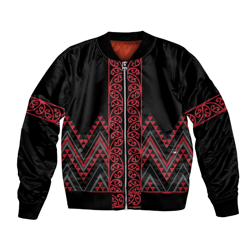 Red Aotearoa Mangopare Kowhaiwhai and Niho Taniwha Bomber Jacket Maori New Zealand LT14 Unisex Red - Polynesian Pride