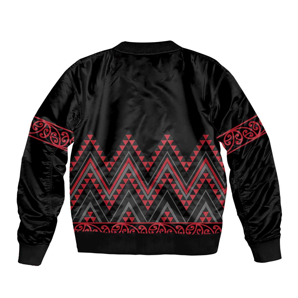 Red Aotearoa Mangopare Kowhaiwhai and Niho Taniwha Bomber Jacket Maori New Zealand LT14 - Polynesian Pride