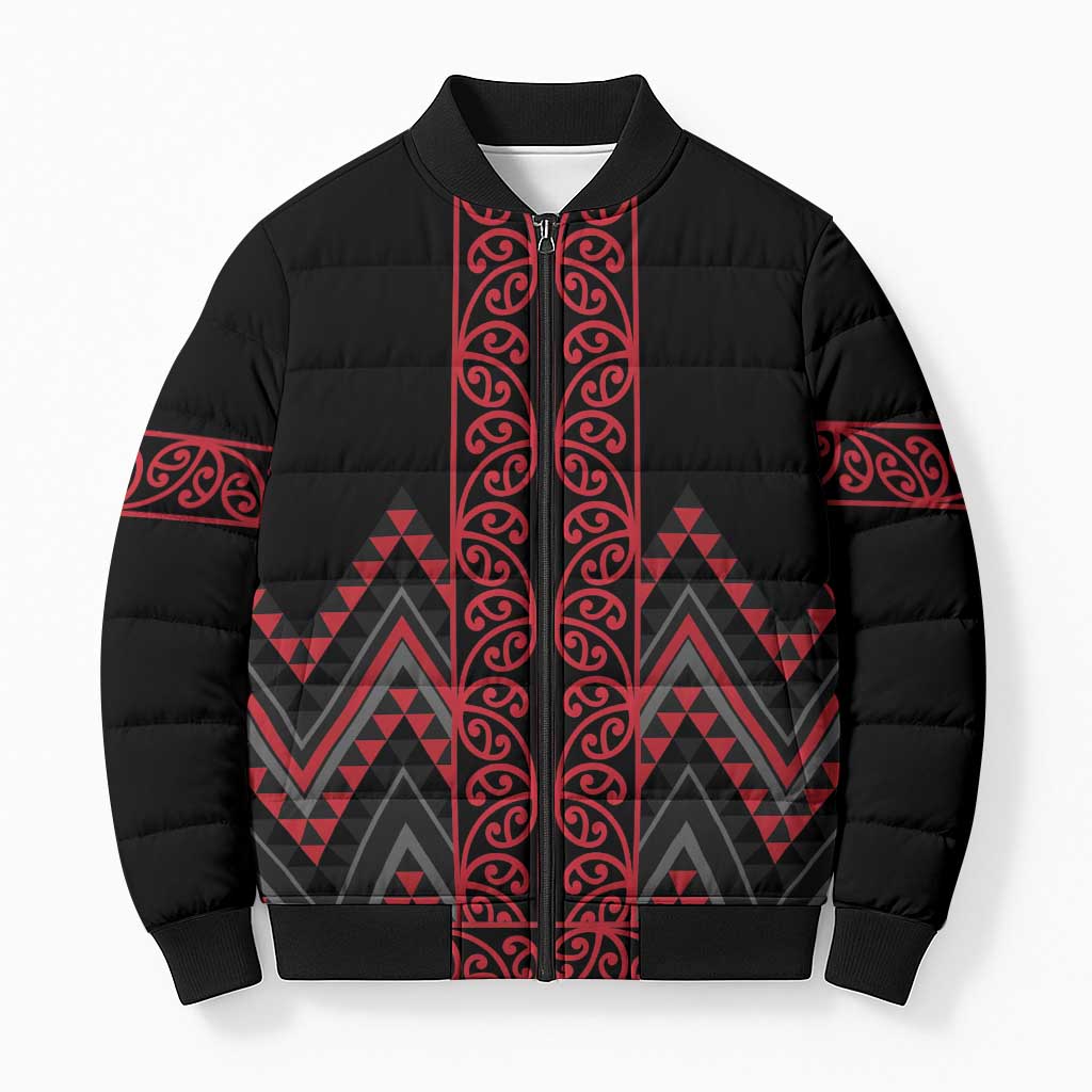 Red Aotearoa Mangopare Kowhaiwhai Niho Taniwha Bomber Puffer Jacket Maori New Zealand LT14 Unisex Red - Polynesian Pride