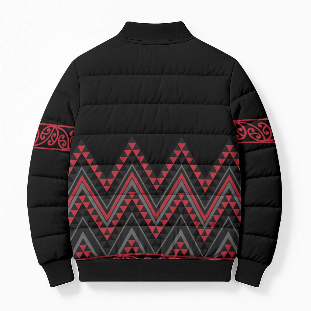 Red Aotearoa Mangopare Kowhaiwhai Niho Taniwha Bomber Puffer Jacket Maori New Zealand LT14 - Polynesian Pride
