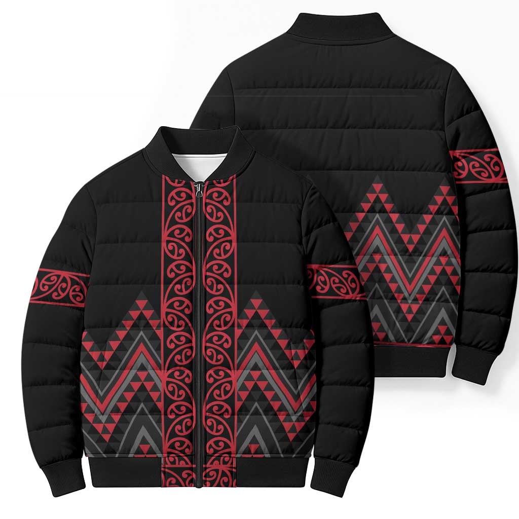 Red Aotearoa Mangopare Kowhaiwhai Niho Taniwha Bomber Puffer Jacket Maori New Zealand LT14 - Polynesian Pride