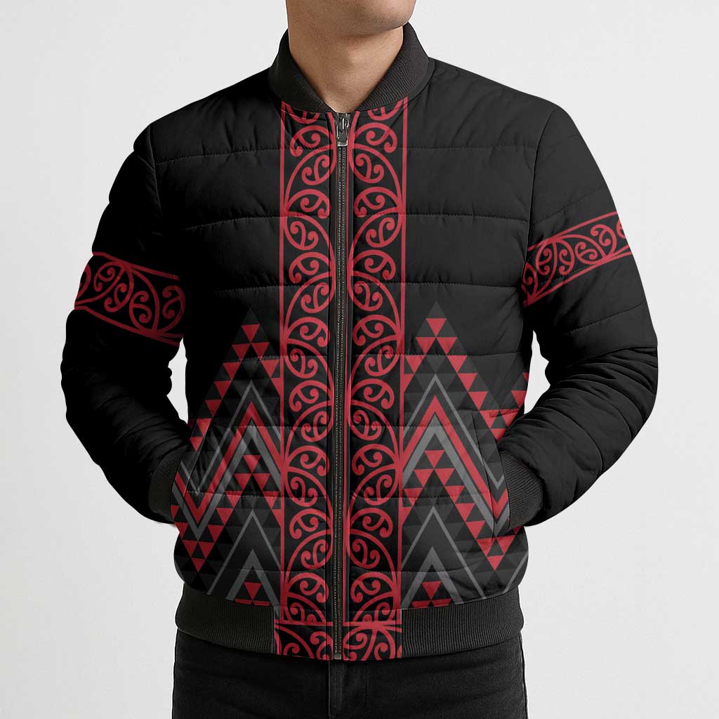 Red Aotearoa Mangopare Kowhaiwhai Niho Taniwha Bomber Puffer Jacket Maori New Zealand LT14 - Polynesian Pride