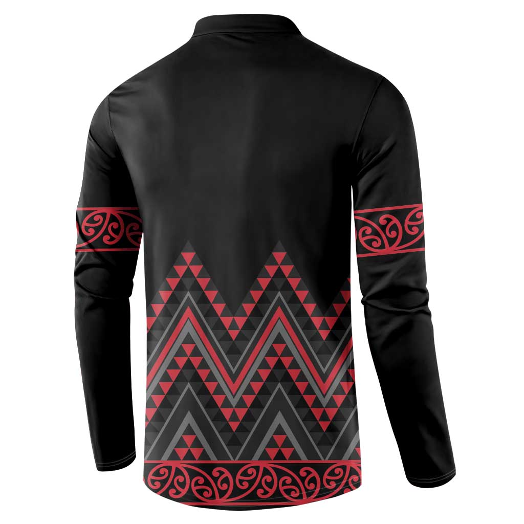 Red Aotearoa Mangopare Kowhaiwhai and Niho Taniwha Button Sweatshirt Maori New Zealand