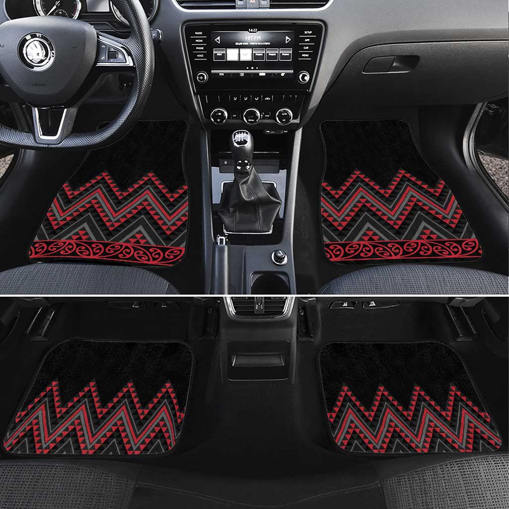 Red Aotearoa Mangopare Kowhaiwhai and Niho Taniwha Car Mats Maori New Zealand LT14 Set 4pcs Red - Polynesian Pride
