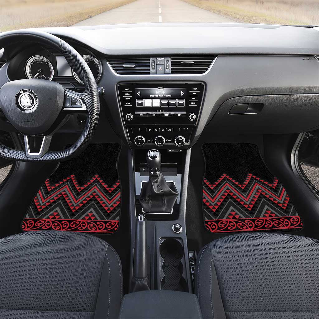 Red Aotearoa Mangopare Kowhaiwhai and Niho Taniwha Car Mats Maori New Zealand LT14 Set 2pcs - Front Red - Polynesian Pride