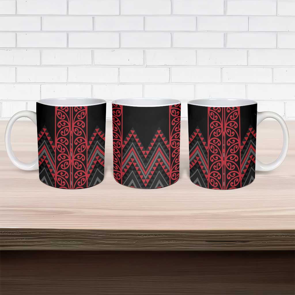 Red Aotearoa Mangopare Kowhaiwhai Niho Taniwha Ceramic Mug Maori New Zealand - Polynesian Pride