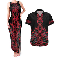 Red Aotearoa Mangopare Kowhaiwhai and Niho Taniwha Couples Matching Tank Maxi Dress and Hawaiian Shirt Maori New Zealand LT14 Red - Polynesian Pride