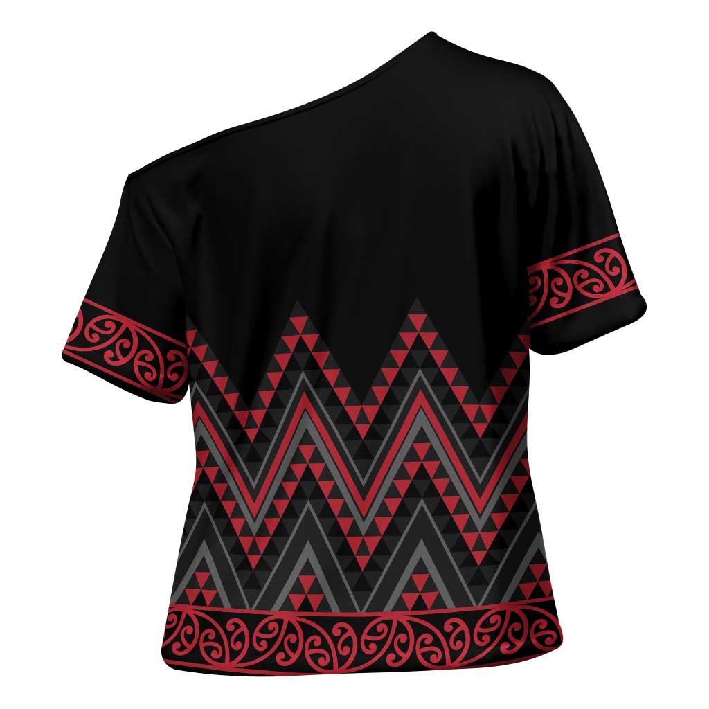 Red Aotearoa Mangopare Kowhaiwhai Niho Taniwha Cross Shoulder Shirt Maori New Zealand LT14 - Polynesian Pride