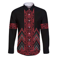 Red Aotearoa Mangopare Kowhaiwhai and Niho Taniwha Family Matching Long Sleeve Bodycon Dress and Hawaiian Shirt Maori New Zealand LT14 Dad's Shirt - Long Sleeve Red - Polynesian Pride