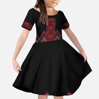 Red Aotearoa Mangopare Kowhaiwhai and Niho Taniwha Family Matching Off Shoulder Maxi Dress and Hawaiian Shirt Maori New Zealand LT14 Daughter's Dress Red - Polynesian Pride