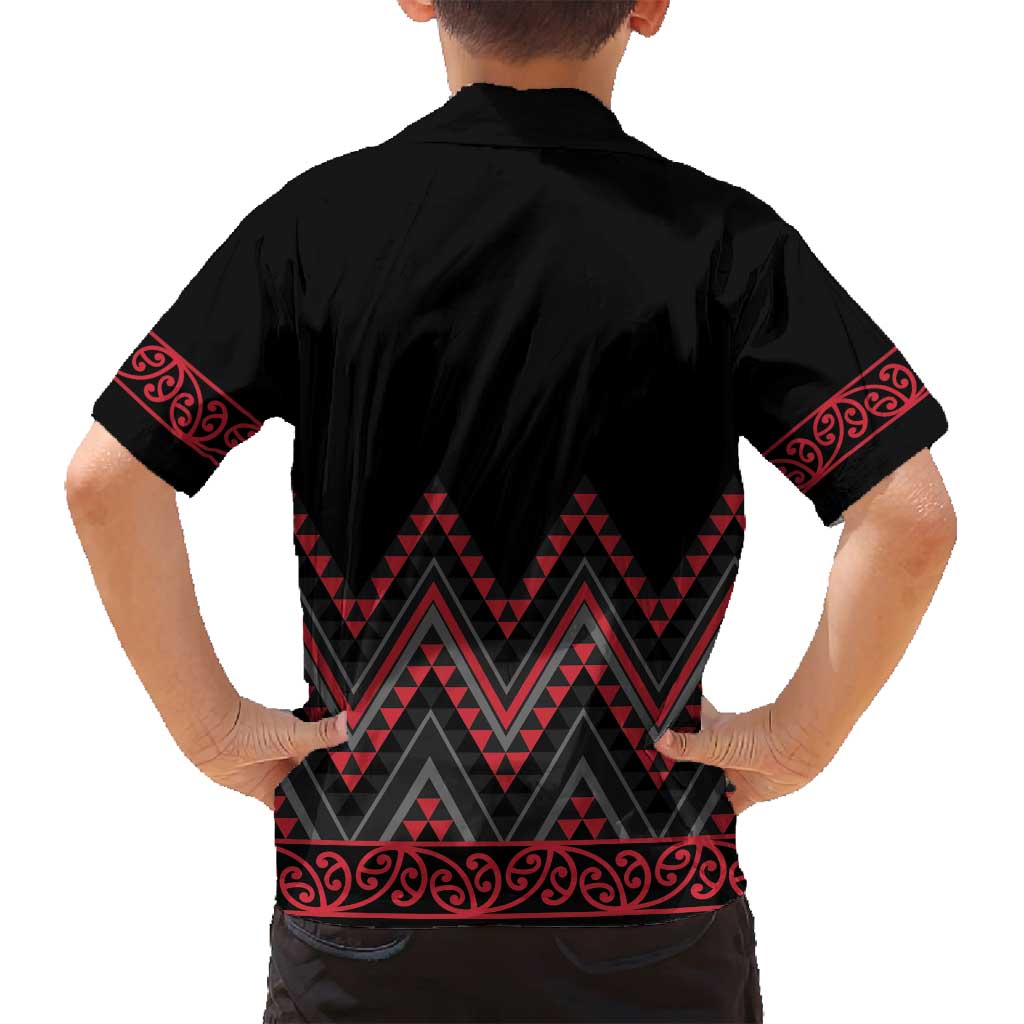 Red Aotearoa Mangopare Kowhaiwhai and Niho Taniwha Family Matching Off Shoulder Short Dress and Hawaiian Shirt Maori New Zealand LT14 - Polynesian Pride
