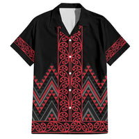Red Aotearoa Mangopare Kowhaiwhai and Niho Taniwha Family Matching Short Sleeve Bodycon Dress and Hawaiian Shirt Maori New Zealand LT14 Dad's Shirt - Short Sleeve Red - Polynesian Pride