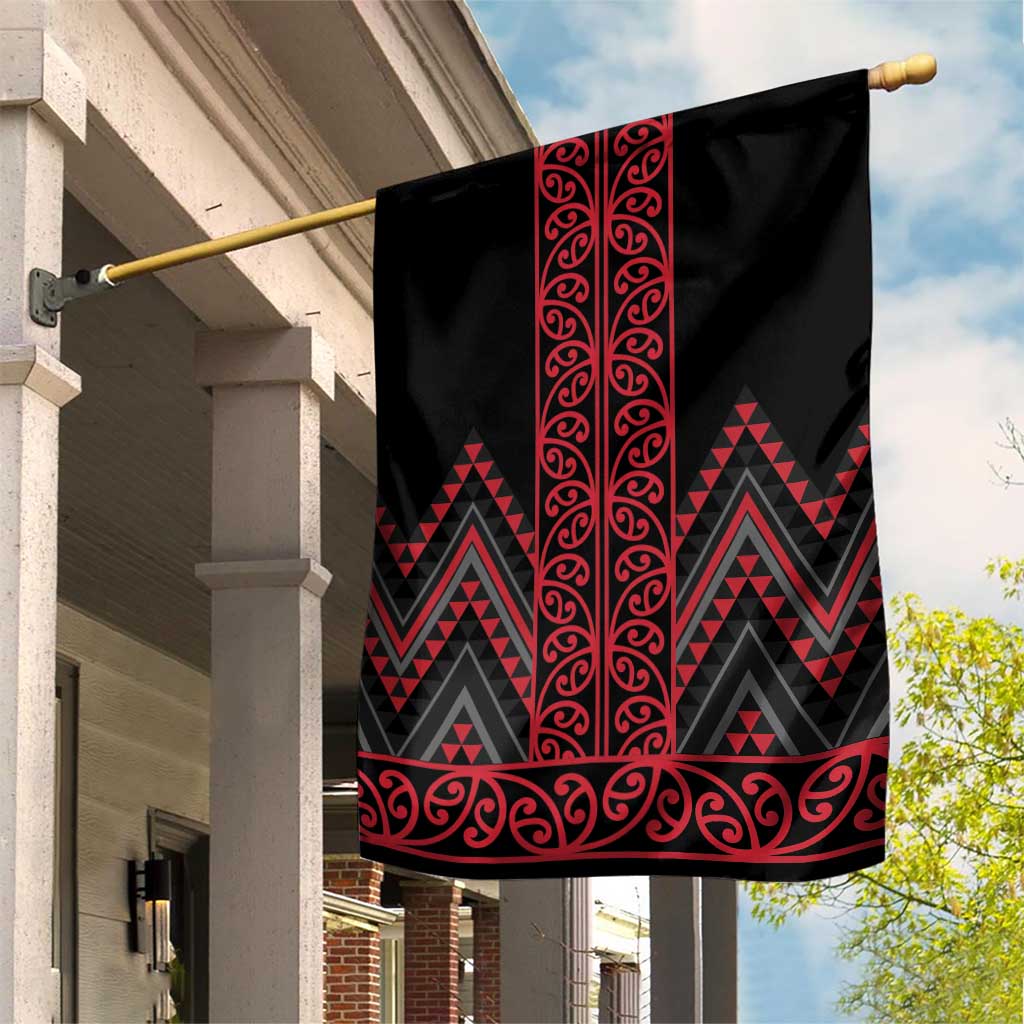 Red Aotearoa Mangopare Kowhaiwhai and Niho Taniwha Garden Flag Maori New Zealand LT14 House Flag Red - Polynesian Pride