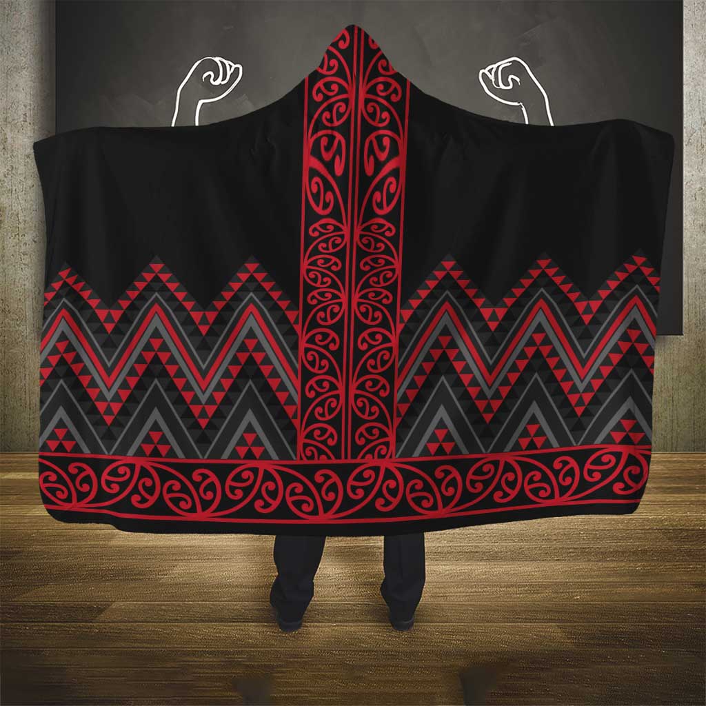 Red Aotearoa Mangopare Kowhaiwhai and Niho Taniwha Hooded Blanket Maori New Zealand LT14 - Polynesian Pride