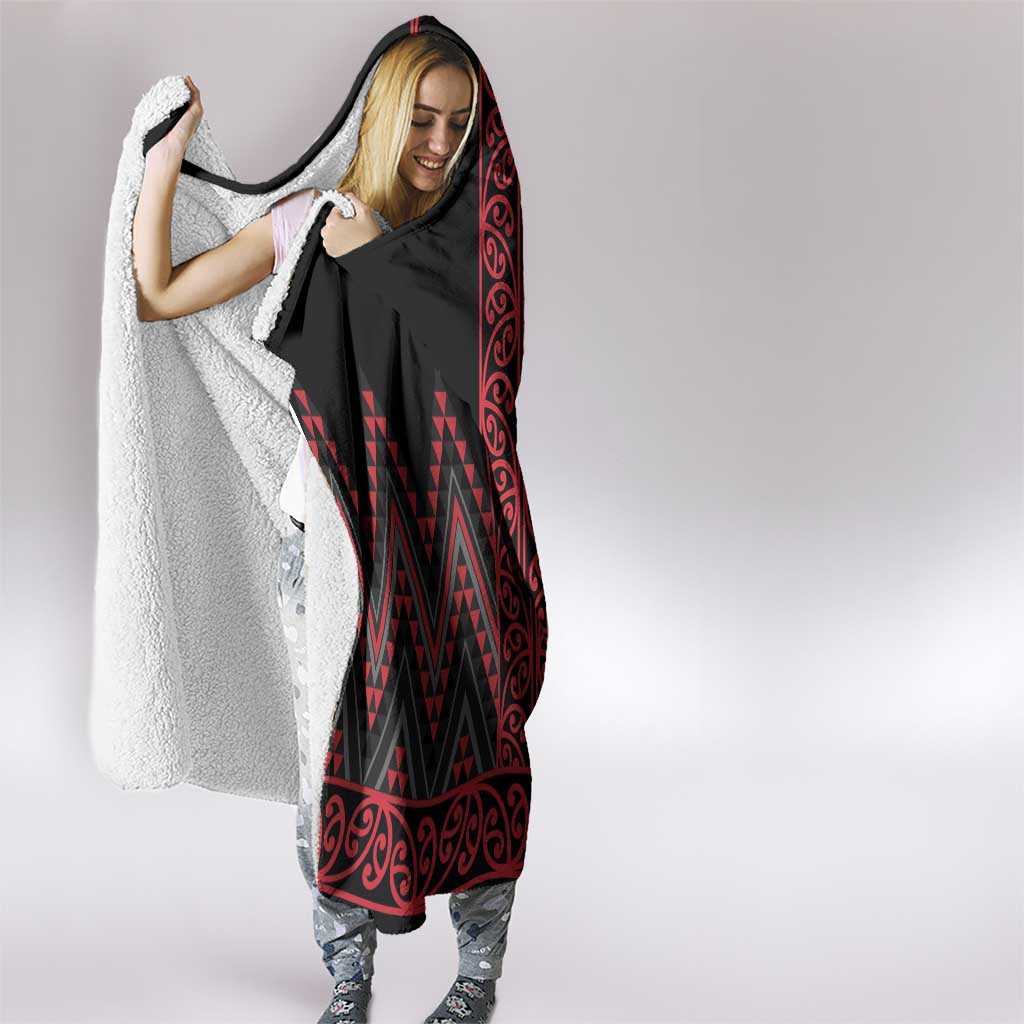 Red Aotearoa Mangopare Kowhaiwhai and Niho Taniwha Hooded Blanket Maori New Zealand LT14 - Polynesian Pride