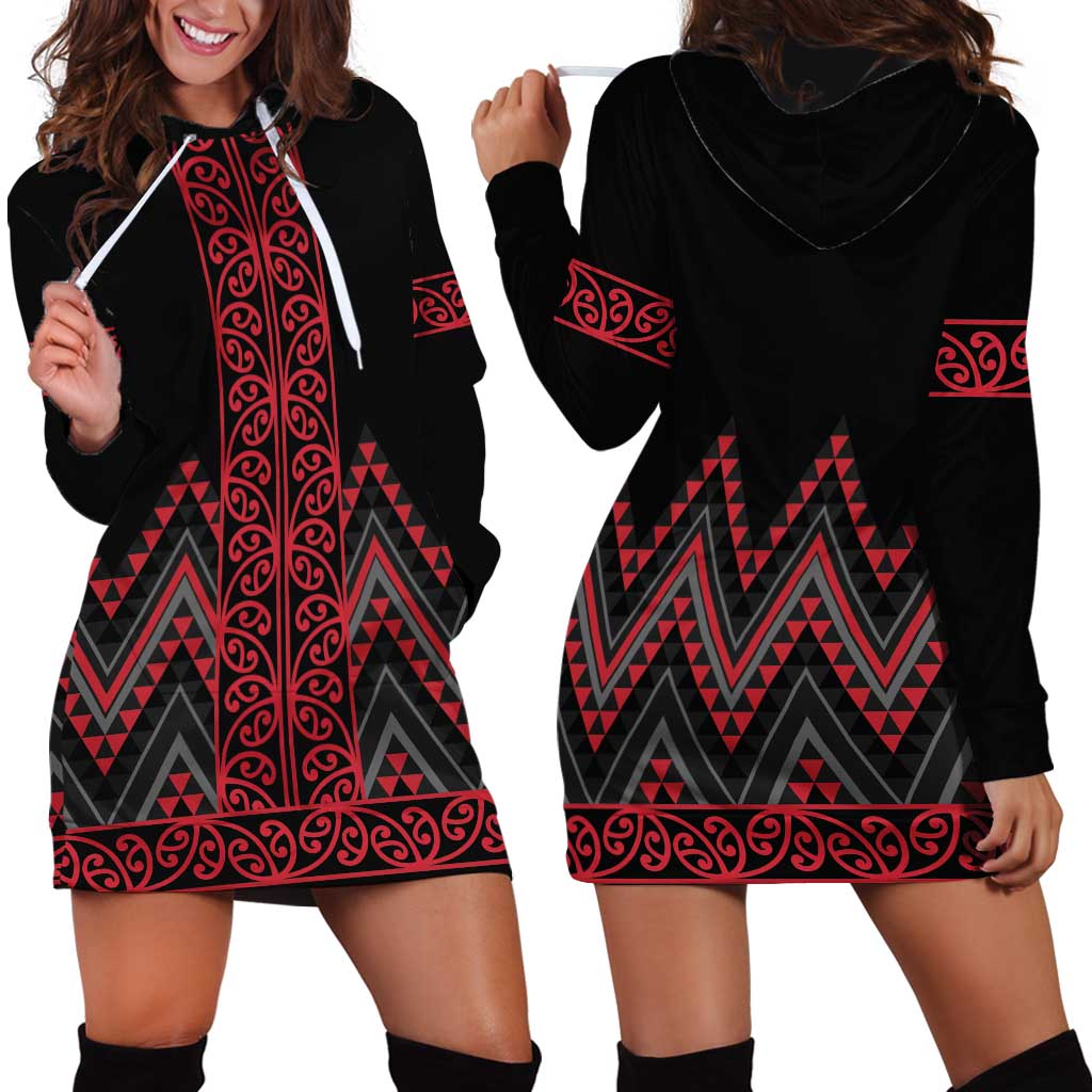 Red Aotearoa Mangopare Kowhaiwhai and Niho Taniwha Hoodie Dress Maori New Zealand LT14 - Polynesian Pride