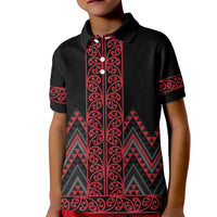 Red Aotearoa Mangopare Kowhaiwhai and Niho Taniwha Kid Polo Shirt Maori New Zealand LT14 Kid Red - Polynesian Pride