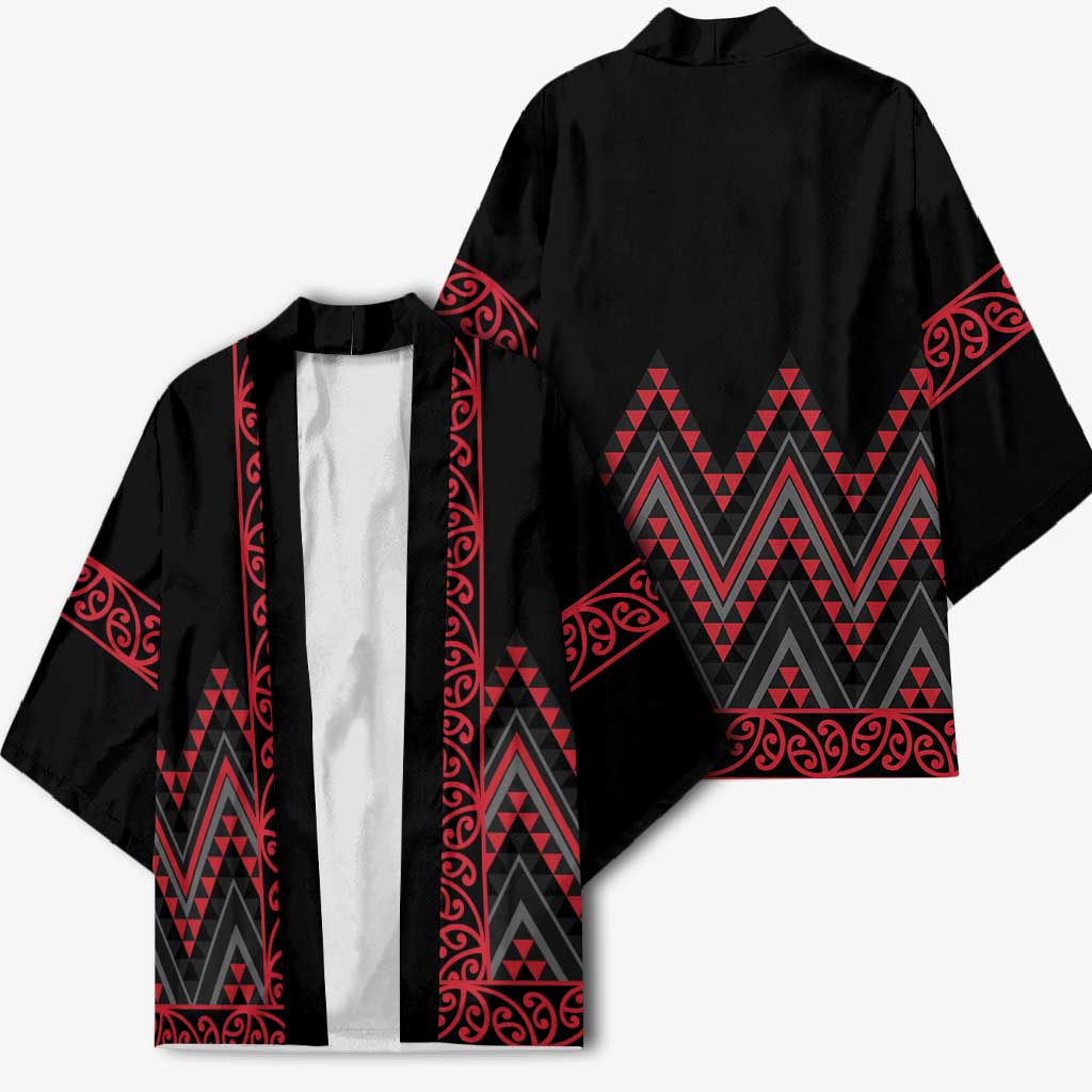 Red Aotearoa Mangopare Kowhaiwhai Niho Taniwha Kimono Maori New Zealand LT14 - Polynesian Pride
