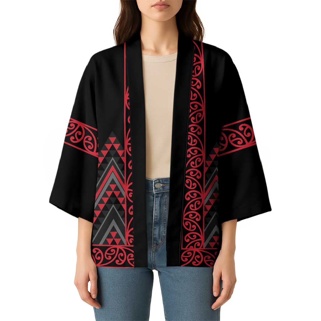 Red Aotearoa Mangopare Kowhaiwhai Niho Taniwha Kimono Maori New Zealand LT14 - Polynesian Pride