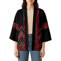 Red Aotearoa Mangopare Kowhaiwhai Niho Taniwha Kimono Maori New Zealand LT14 - Polynesian Pride