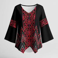 Red Aotearoa Mangopare Kowhaiwhai Niho Taniwha Kimono Sleeve Blouse Maori New Zealand LT14 Female Red - Polynesian Pride