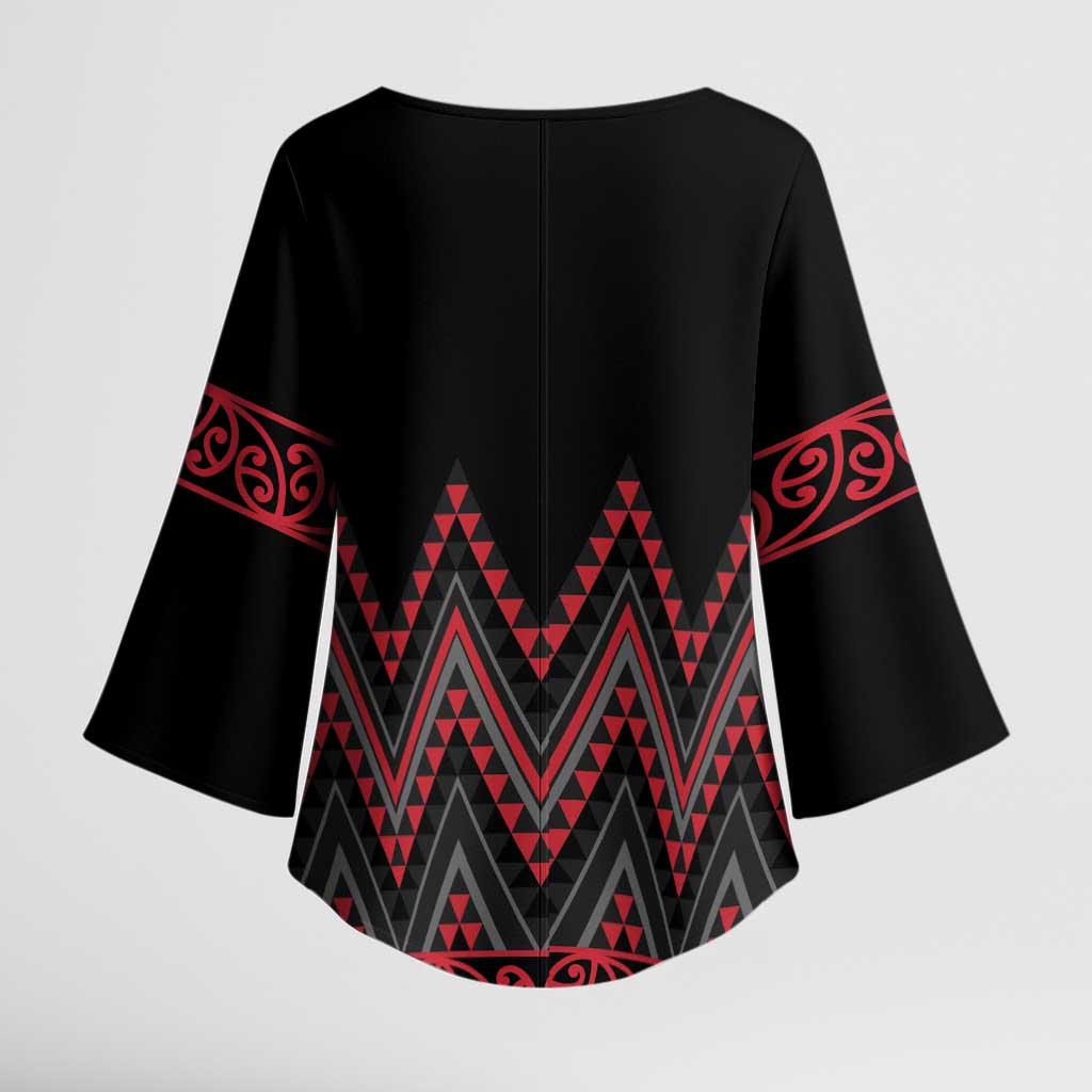Red Aotearoa Mangopare Kowhaiwhai Niho Taniwha Kimono Sleeve Blouse Maori New Zealand LT14 - Polynesian Pride