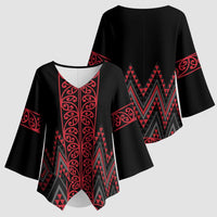 Red Aotearoa Mangopare Kowhaiwhai Niho Taniwha Kimono Sleeve Blouse Maori New Zealand LT14 - Polynesian Pride