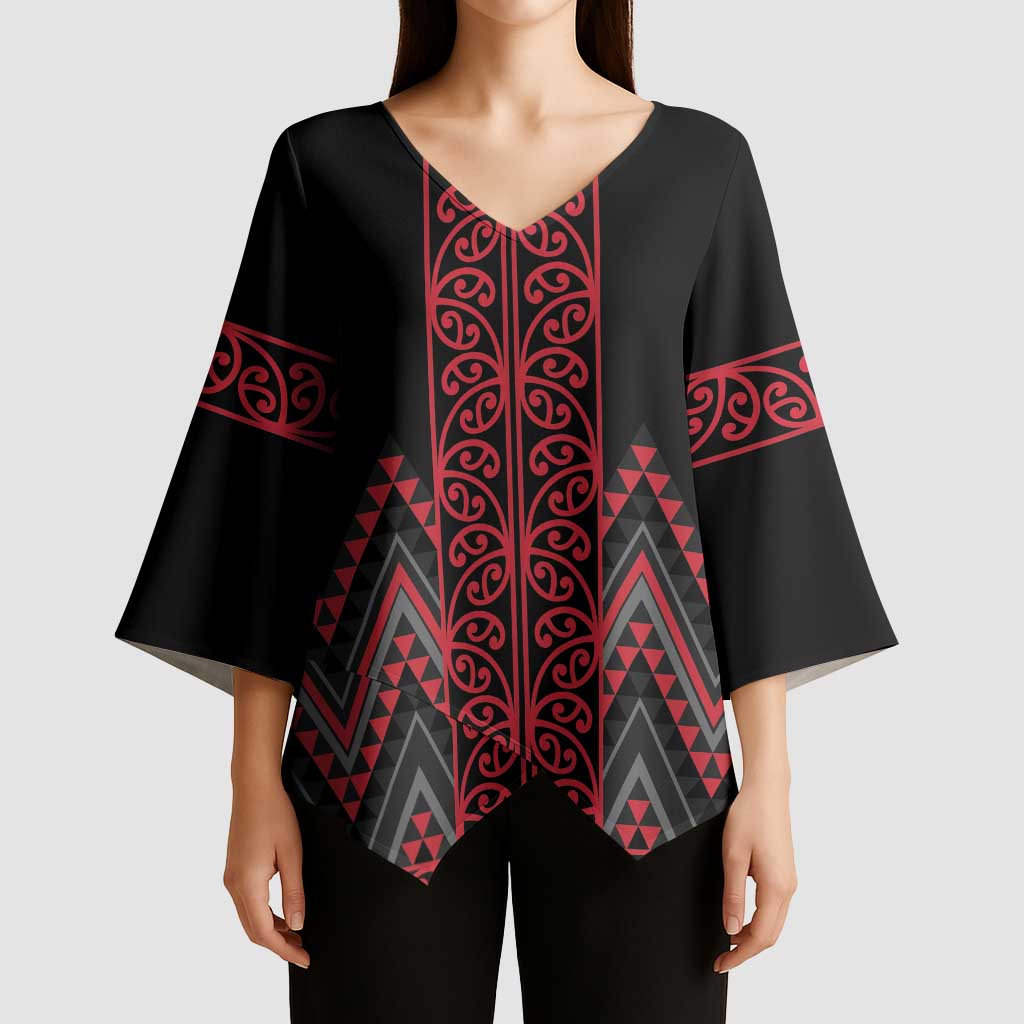 Red Aotearoa Mangopare Kowhaiwhai Niho Taniwha Kimono Sleeve Blouse Maori New Zealand LT14 - Polynesian Pride
