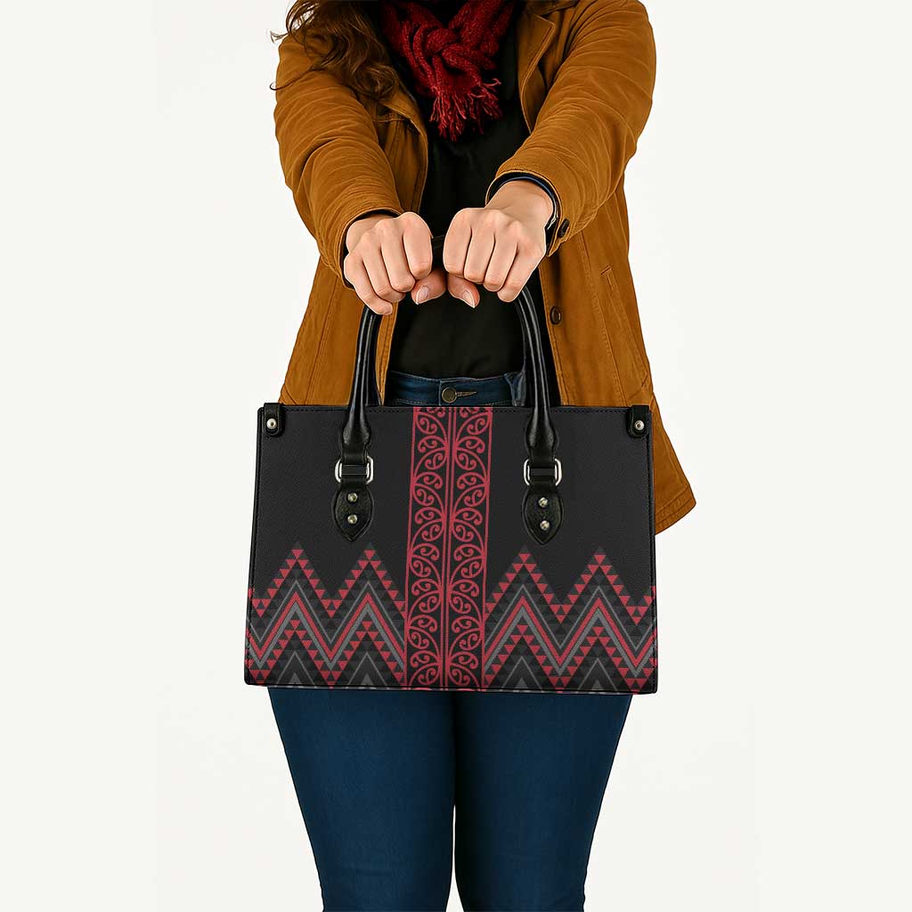 Red Aotearoa Mangopare Kowhaiwhai Niho Taniwha Leather Bag Maori New Zealand LT14 - Polynesian Pride