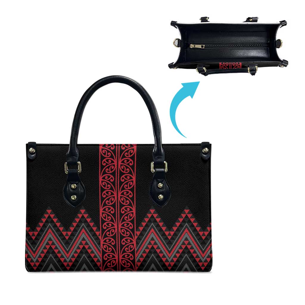 Red Aotearoa Mangopare Kowhaiwhai Niho Taniwha Leather Bag Maori New Zealand LT14 - Polynesian Pride