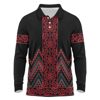 Red Aotearoa Mangopare Kowhaiwhai and Niho Taniwha Long Sleeve Polo Shirt Maori New Zealand LT14 Red - Polynesian Pride