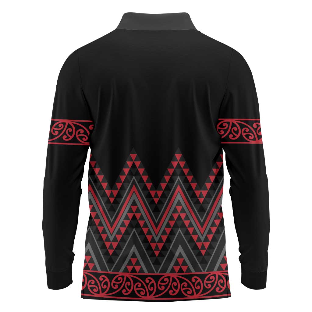 Red Aotearoa Mangopare Kowhaiwhai and Niho Taniwha Long Sleeve Polo Shirt Maori New Zealand LT14 - Polynesian Pride